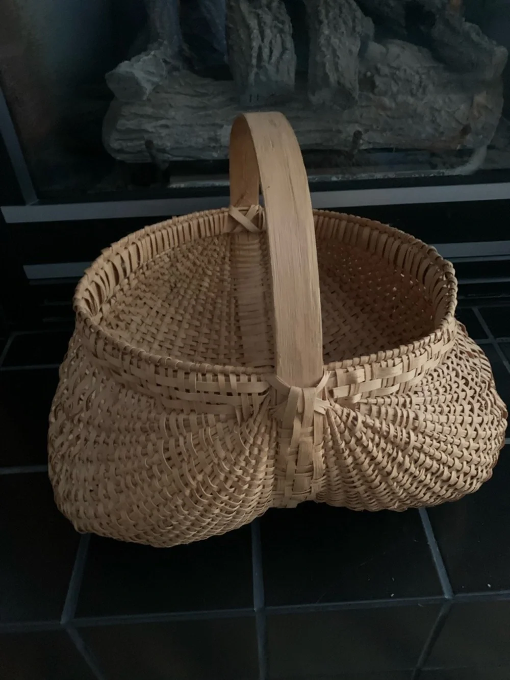 “Butt” Basket Giant Oak Splint Marked X 75 Primitive Style Folk Art